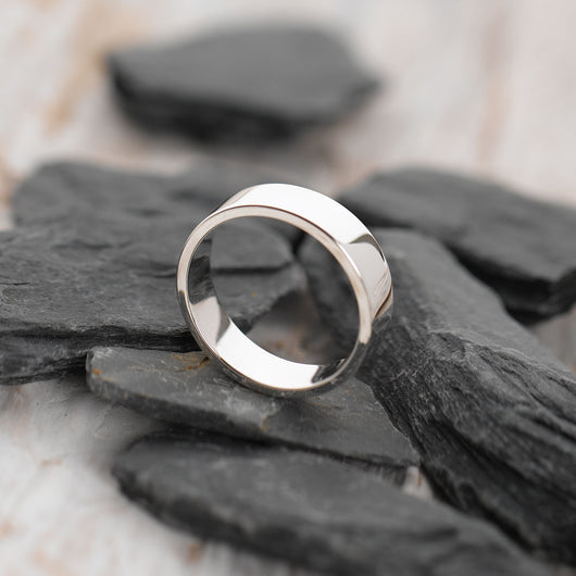 Flat-Shaped Solid Sterling Silver Band - 5mm Wide