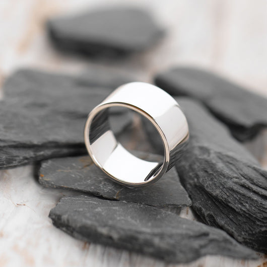 Flat-Shaped Solid Sterling Silver Band - 9mm Wide