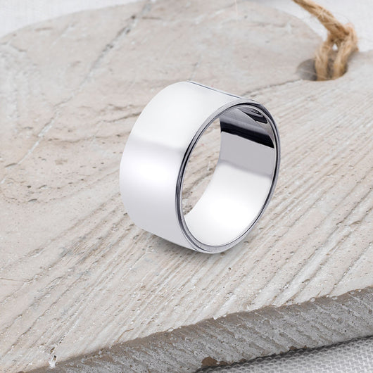 Flat-Shaped Solid Sterling Silver Band - 10mm Wide