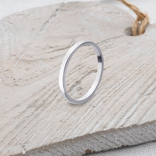 Flat-Shaped Solid Sterling Silver Band - 2mm Wide