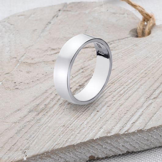 Flat-Shaped Solid Sterling Silver Band - 6mm Wide