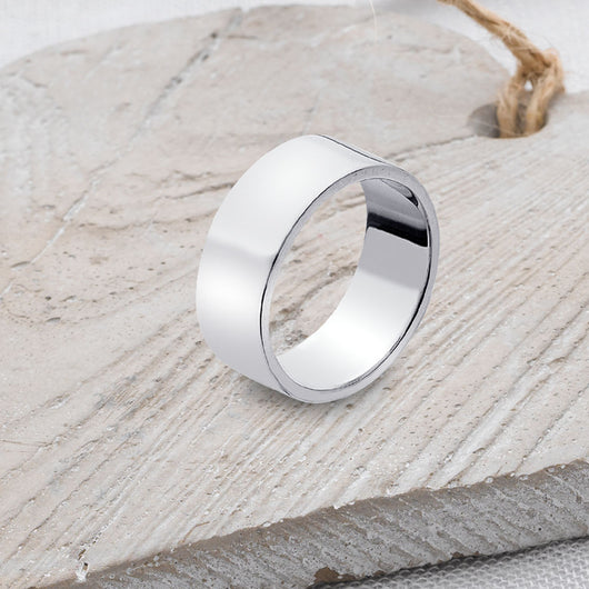 Flat-Shaped Solid Sterling Silver Band Ring - 8mm Wide