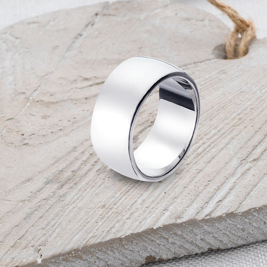 D-Shaped Solid Sterling Silver Band - 10mm Wide