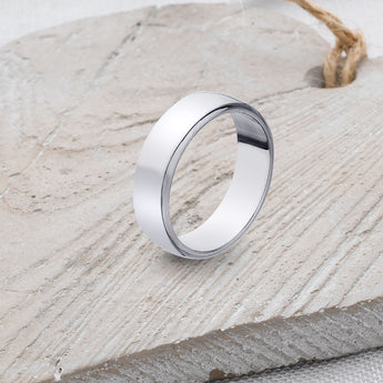 D-Shaped Solid Sterling Silver Band - 6mm Wide