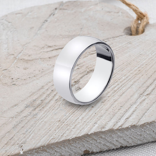 D-Shaped Solid Sterling Silver Band - 7mm Wide
