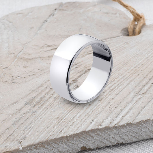 D-Shaped Solid Sterling Silver Band - 8mm Wide